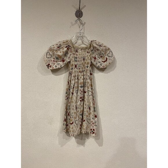 Rylee + Cru Della Dress Girls 2-3Y Cream Puff Sleeve Smocked Woodland Floral - Picture 2 of 4